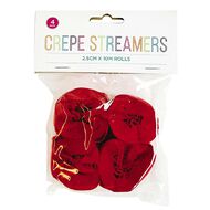 Hoorah Crepe Streamers 2.5cm x 10m 4 Pack Red Mid 4 Pack