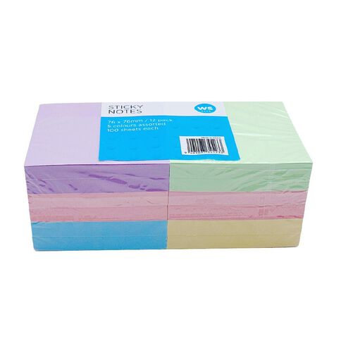 WS Sticky Notes 76mm x 76mm Assorted Colours 12 Pack