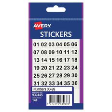 Avery 00-99 Number Stickers 11mm x 11mm 144 Labels