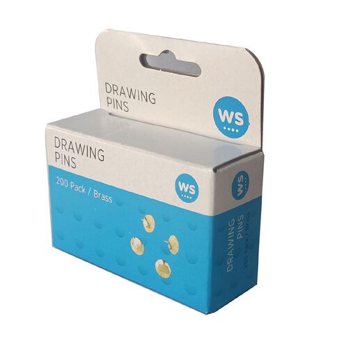 WS Drawing Pins 200 Pack Brass | Warehouse Stationery, NZ