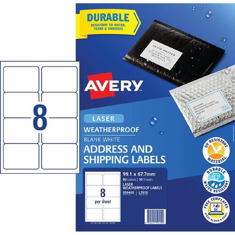 Avery Laser Printer 80 Shipping Labels White 99.1mm x 67.7mm