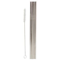 Living & Co Stainless Steel Straw Set Slim Straight Silver 5 piece