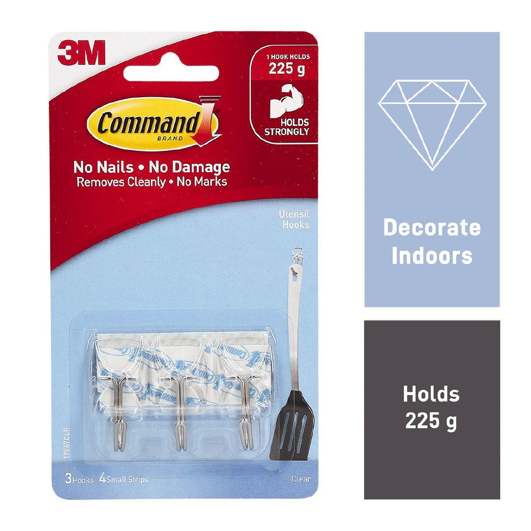 Command Small Clear Utensil Hooks with Clear Strips, 3 Hooks, 4